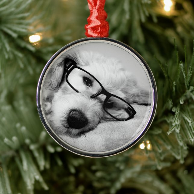 Goldendoodle med glasögon julgransprydnad metall (Träd)