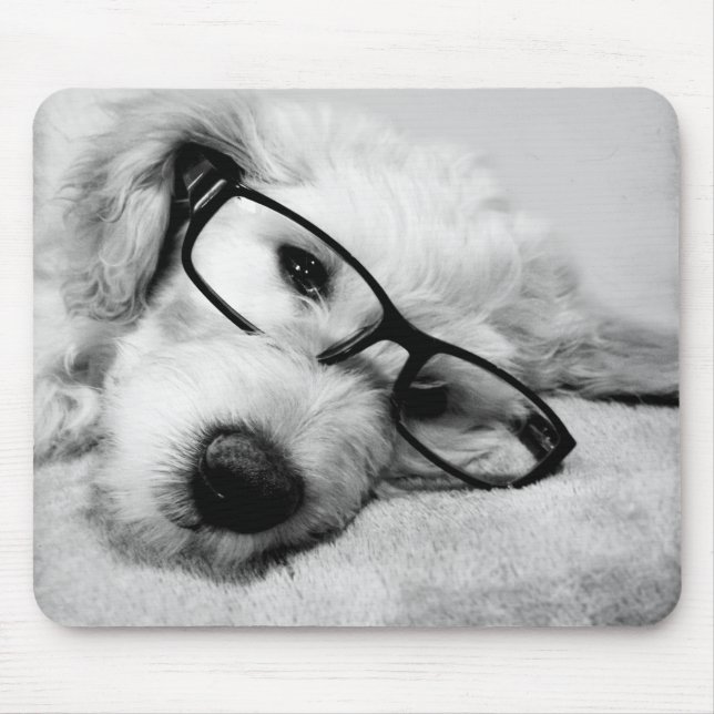 Goldendoodle med glasögon musmatta (Framsidan)