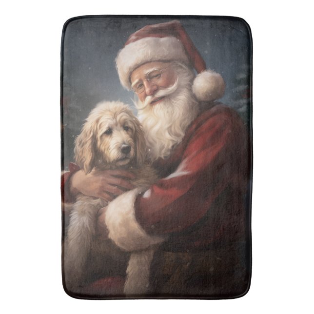 Goldendoodle med Jultomten julafton Badrumsmatta (Framsidan (Vertikal))