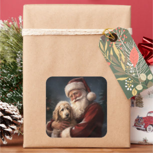 Goldendoodle med Jultomten julafton Fyrkantigt Klistermärke