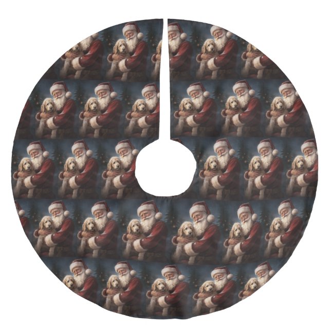 Goldendoodle med Jultomten julafton Julgransmatta Borstad Polyester (Framsidan)