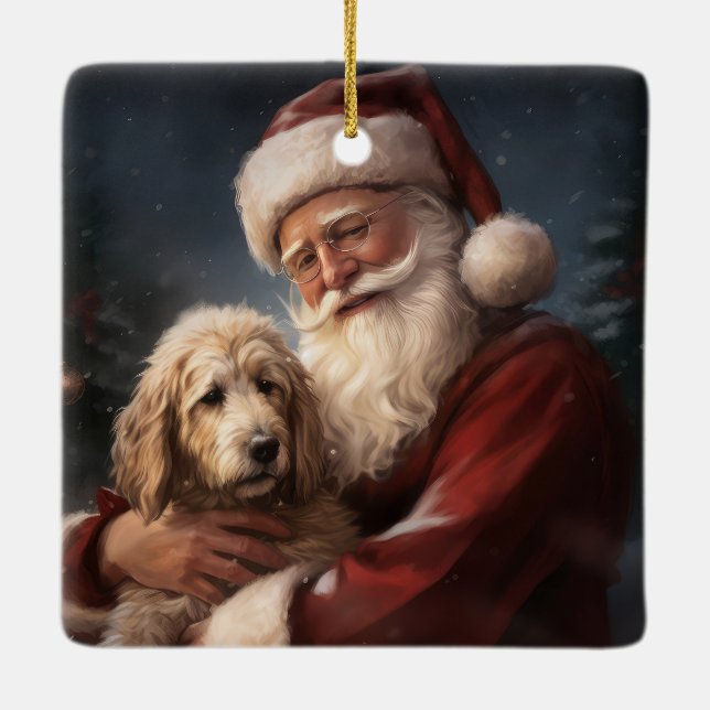 Goldendoodle med Jultomten julafton Julgransprydnad Keramik (Baksida)