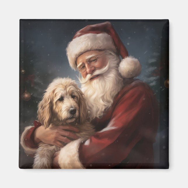 Goldendoodle med Jultomten julafton Magnet (Framsidan)