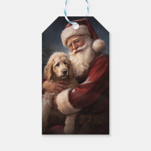 Goldendoodle med Jultomten julafton Presentetikett (Framsidan)