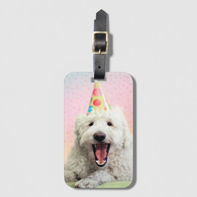 Goldendoodle med Party Hat Bagagebricka (Framsida vertikal)