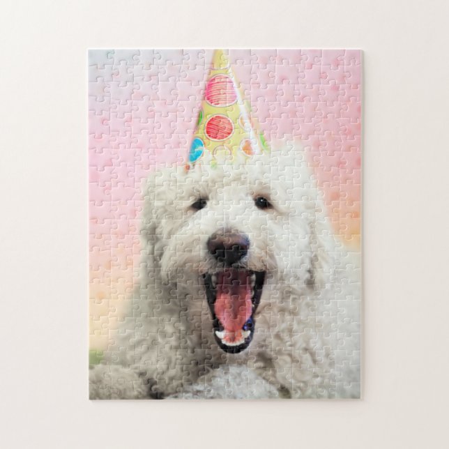 Goldendoodle med Party Hat Pussel (Vertikal)