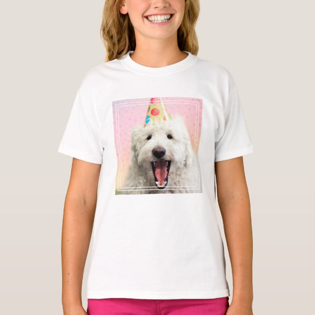Goldendoodle med Party Hat T Shirt (Framsida)
