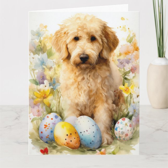 Goldendoodle med Påskägg Kort (Framsida)