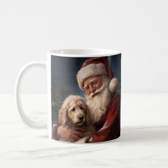 Goldendoodle Med Tomte Festiv Jul Kaffemugg (Vänster)