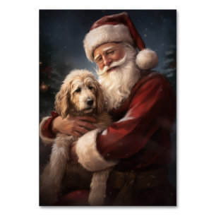 Goldendoodle med tomte festlig jul bordsnummer