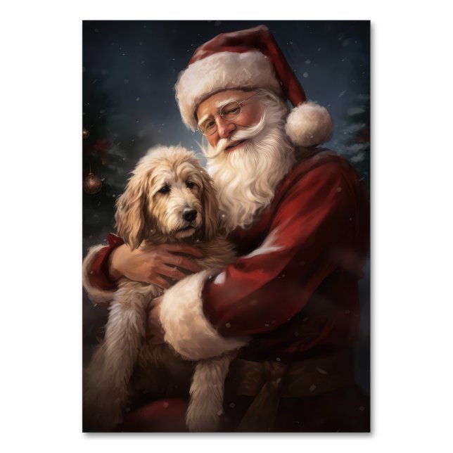 Goldendoodle med tomte festlig jul bordsnummer (Framsidan)