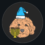 Goldendoodle Menorah Jewish Animal Pet Hund Runt Klistermärke<br><div class="desc">Goldendoodle Menorah Jewish Animal Pet Hund</div>
