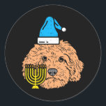 Goldendoodle Menorah Jewish Animal Pet Hund Runt Klistermärke<br><div class="desc">Goldendoodle Menorah Jewish Animal Pet Hund</div>