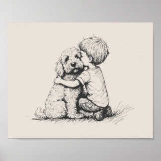 Goldendoodle och pojke poster