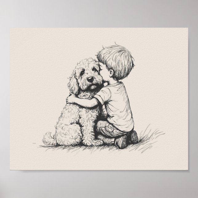 Goldendoodle och pojke poster (Framsidan)