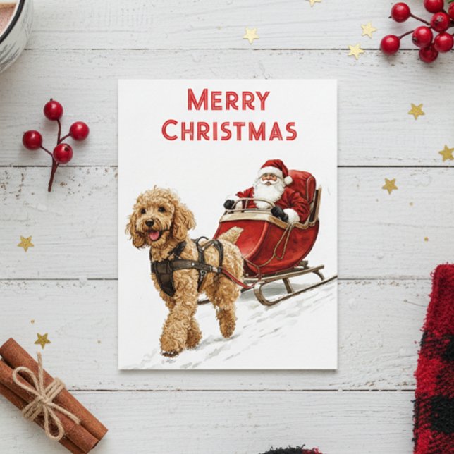 Goldendoodle och Santa Dog julhelg Vykort (Skapare uppladdad)
