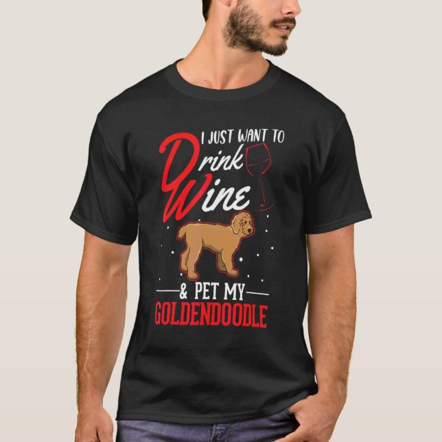 Goldendoodle Och Vin T Shirt (Framsida)