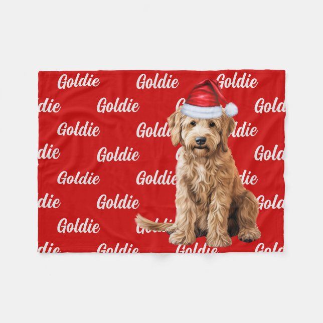 Goldendoodle på Red med Namn jul Hund Fleecefilt (Framsidan (Horisontell))