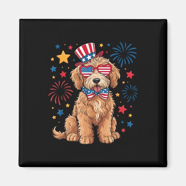 Goldendoodle Patriotisk 4:e Juli Golden Doodle D Magnet (Framsidan)