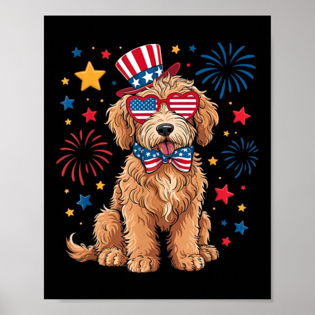 Goldendoodle Patriotisk 4:e Juli Golden Doodle D Poster (Framsidan)