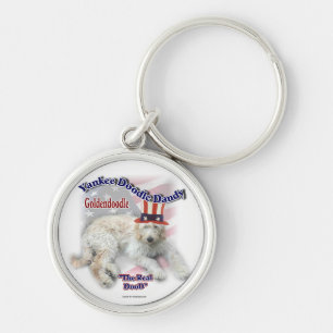 Goldendoodle Poliltical Humor Rund Silverfärgad Nyckelring