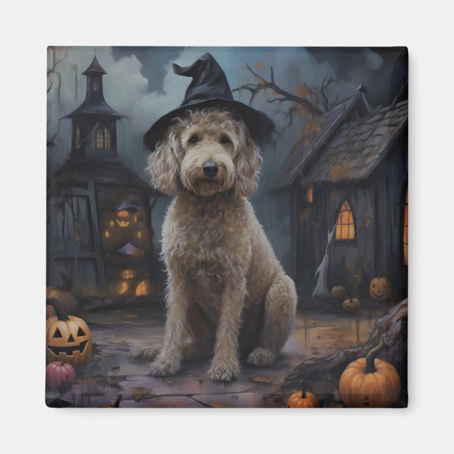 Goldendoodle Pumpa Halloween Skräckinjagande Magnet (Framsidan)