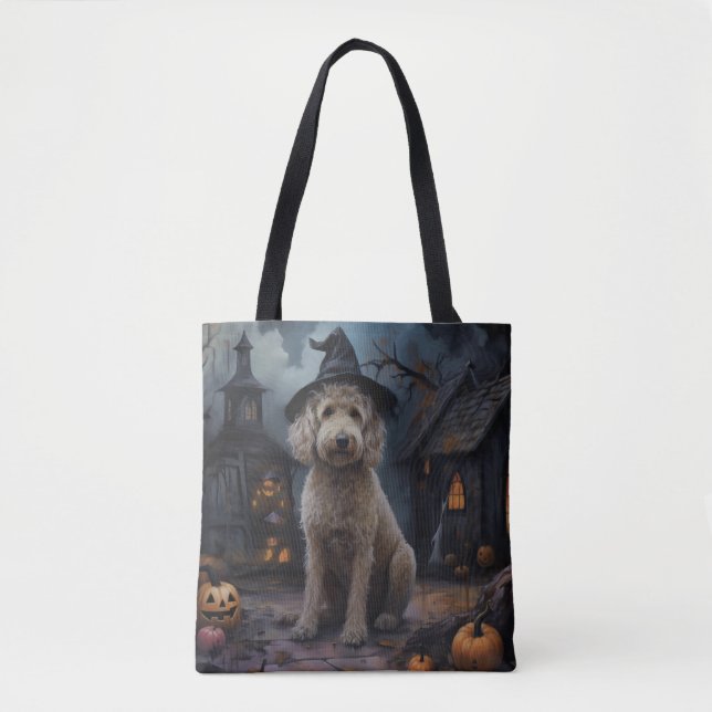 Goldendoodle Pumpakiner Halloween Skräckinjagande Tygkasse (Framsida)