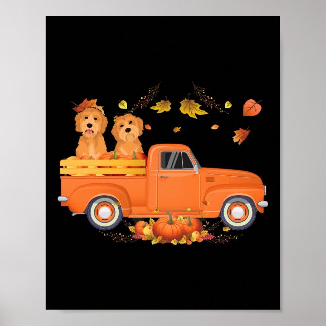 Goldendoodle Pumpkin Lastbil Fall Löv Thanksgiving Poster (Framsidan)
