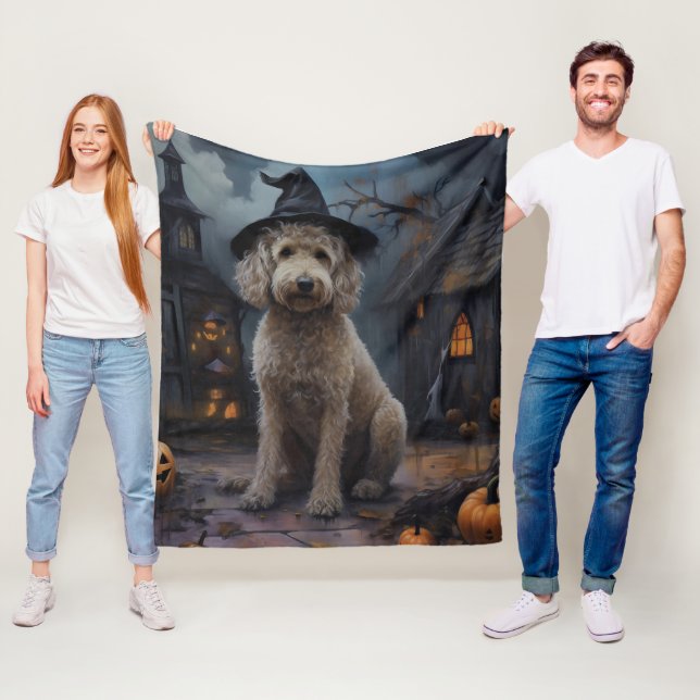 Goldendoodle Pumpkins Halloween Scary Fleecefilt (På plats)