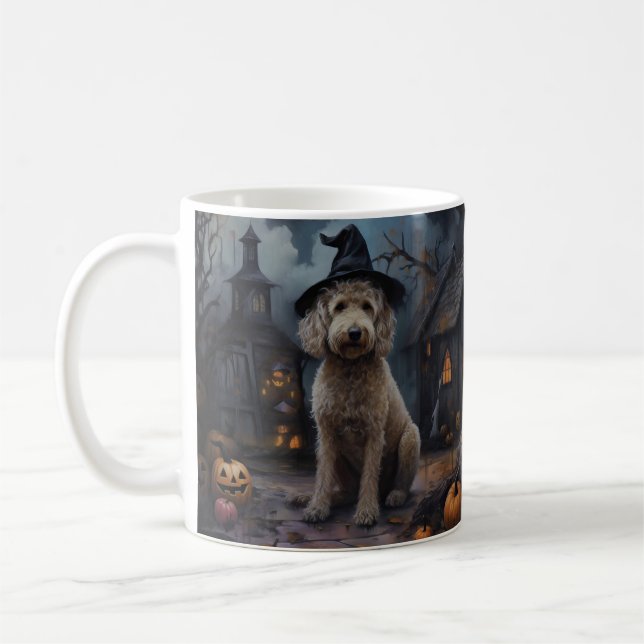 Goldendoodle Pumpkins Halloween Scary Kaffemugg (Vänster)