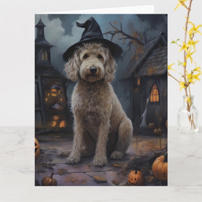 Goldendoodle Pumpkins Halloween Scary Kort (Gul blomma)