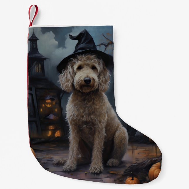 Goldendoodle Pumpkins Halloween Scary Liten Julstrumpa (Framsidan)
