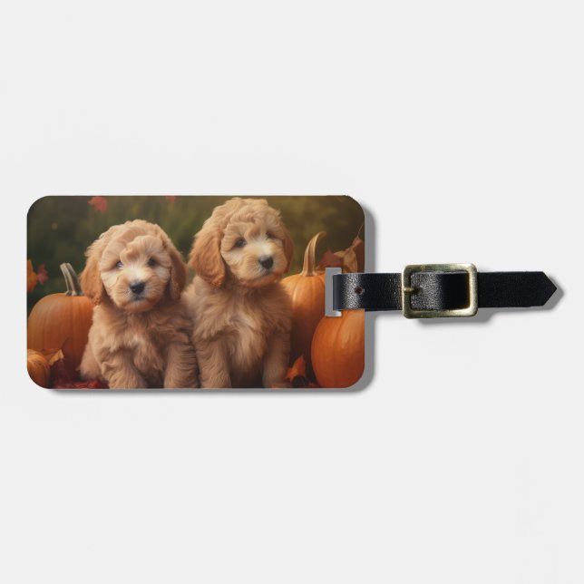 Goldendoodle Puppy Autumn Delight Pumpkin Bagagebricka (Horisontell Framsida)