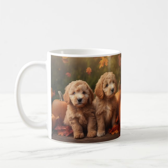 Goldendoodle Puppy Autumn Delight Pumpkin Kaffemugg (Vänster)