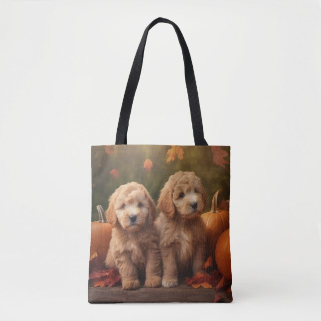 Goldendoodle Puppy Autumn Delight Pumpkin Tygkasse (Framsida)