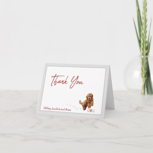 Goldendoodle Puppy Hund Personalize Bone Ribbon Tack Kort (Framsida)