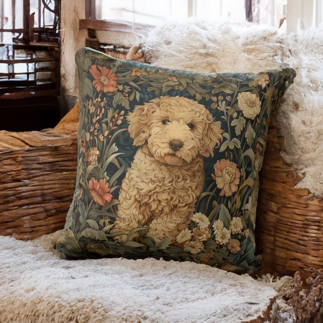 Goldendoodle Puppy i William Morris Stil Garden Kudde (Skapare uppladdad)