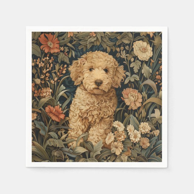 Goldendoodle Puppy i William Morris Stil Garden Pappersservett (Framsidan)