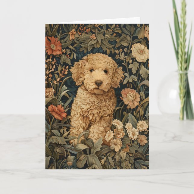 Goldendoodle Puppy Vintage Blomsterträdgård Tack Kort (Framsida)