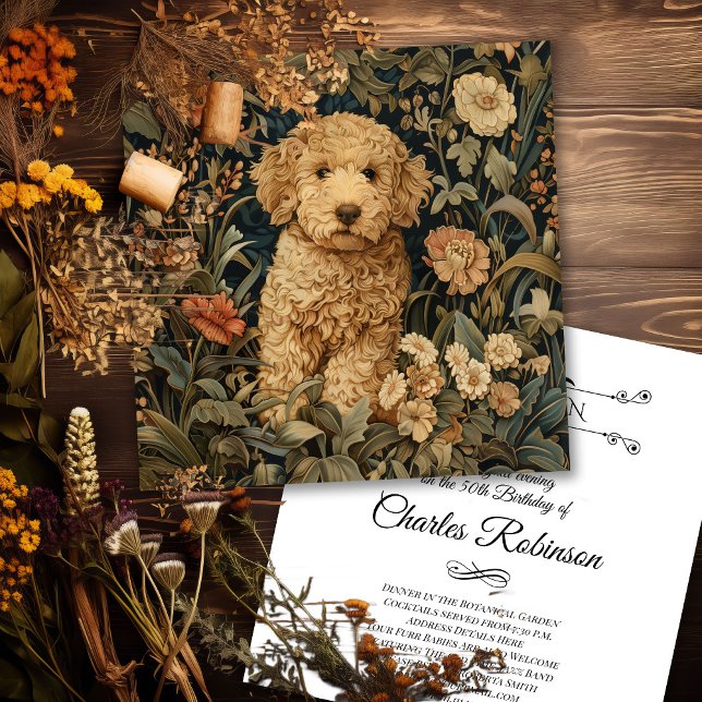 Goldendoodle Puppy William Morris Stil Party Tack Kort (Skapare uppladdad)