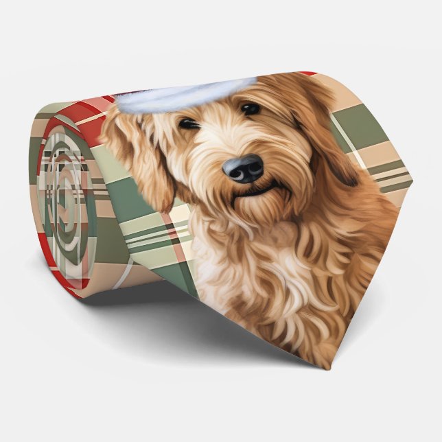 Goldendoodle Red Grönt Plade Helgdag jul Slips (Rullad)