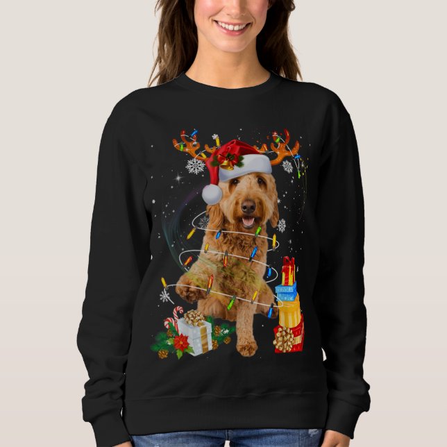 Goldendoodle Reindeer jul Ljus Rolig hund X T Shirt (Framsida)