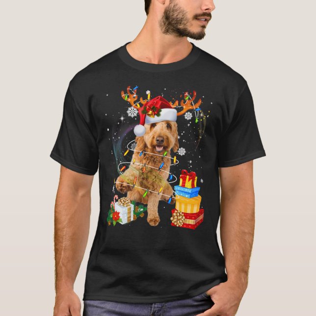 Goldendoodle Reindeer Santa Christmas Funny Dog Pa T Shirt (Framsida)