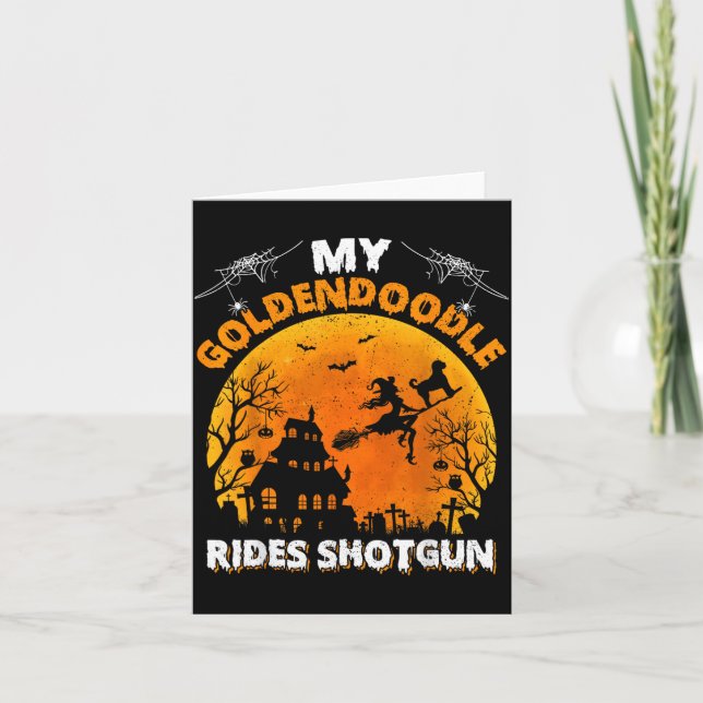 Goldendoodle Rides Shot Goldendoodle Hund Hallowee Kort (Framsida)