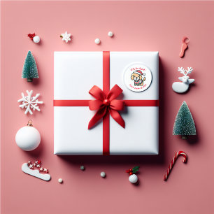 Goldendoodle-roligt för julgranspersonlig runt klistermärke