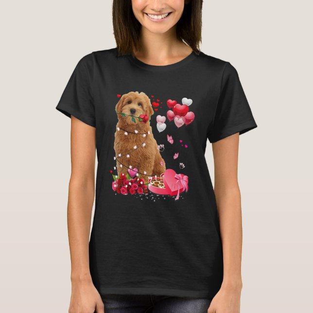 Goldendoodle Rose Heart Happy Valentine Day Dog Mo T Shirt (Framsida)