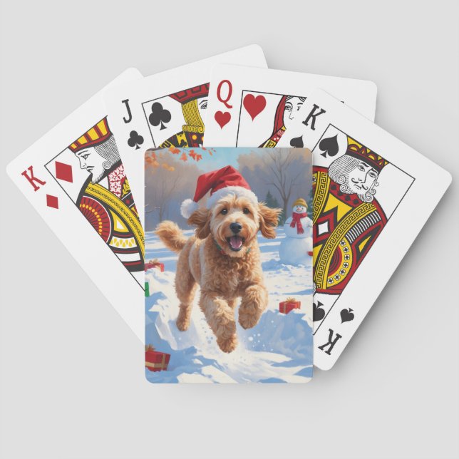 Goldendoodle Runin i Snö med julklapp Casinokort (Baksidan)