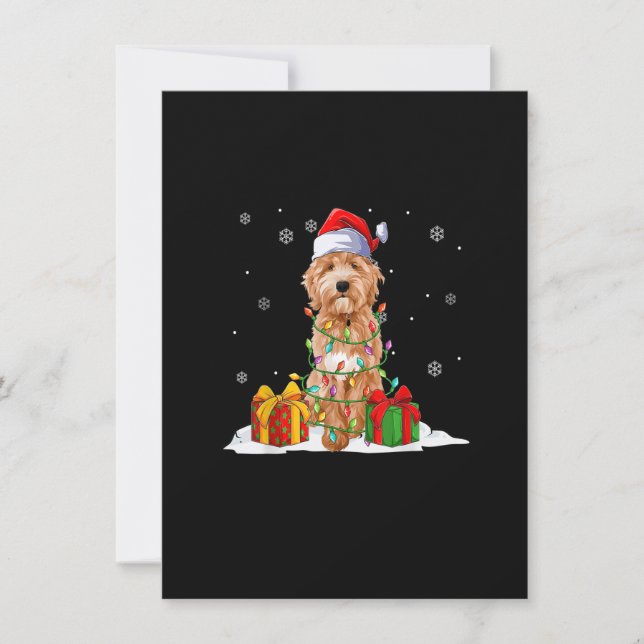 Goldendoodle Santa Christmas Tree Lights Xmas Paja Inbjudningar (Framsida)