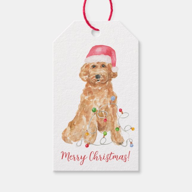 Goldendoodle Santa Gift Märkre, Anpassningsbar jul Presentetikett (Framsidan)