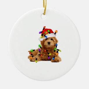 Goldendoodle Santa Hund Julgransprydnad Keramik